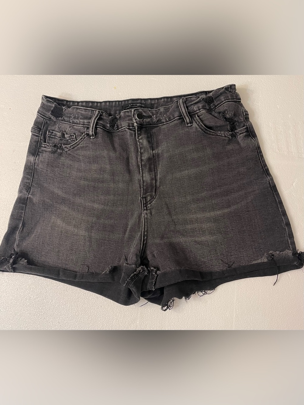 Flying Monkey Black Washed Distressed Denim Shorts